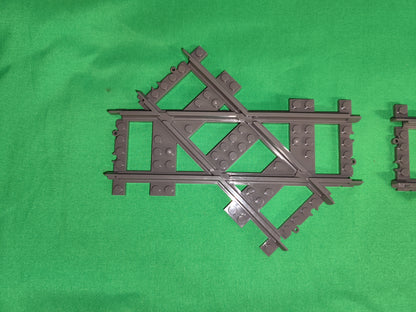 Schienen Eisenbahn Gleis Kreuzung 45° 2er SET 1x Links & 1x Rechts Railway Rails Bausteine Klemmbaustein